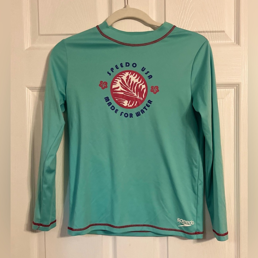Speedo Long Sleeve Rashguard Size Large Girls Blue, Pink, Purple W/upf+50